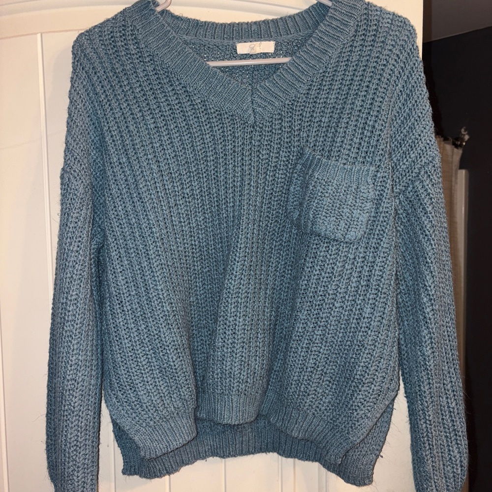 Textured Blue V-Neck Sweater